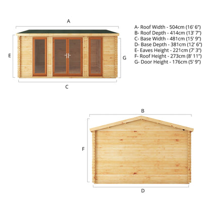 Mercia 5m x 4m Home Office Studio - 44mm  (UPVC Windows & Door) - Oak