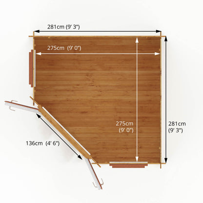 Mercia 3m x 3m Corner Cabin - 44mm (UPVC Windows & Door) - Oak