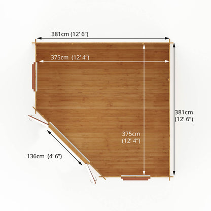 Mercia 4m x 4m Corner Cabin - 44mm (UPVC Windows & Door) - Oak