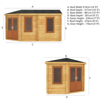 Mercia 5m x 3m Corner Lodge Log Cabin - 44mm (UPVC Windows & Door) - Oak
