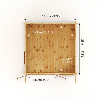 Mercia 3m x 3m Curved Roof Log Cabin - 44mm (UPVC Windows & Door) - Oak