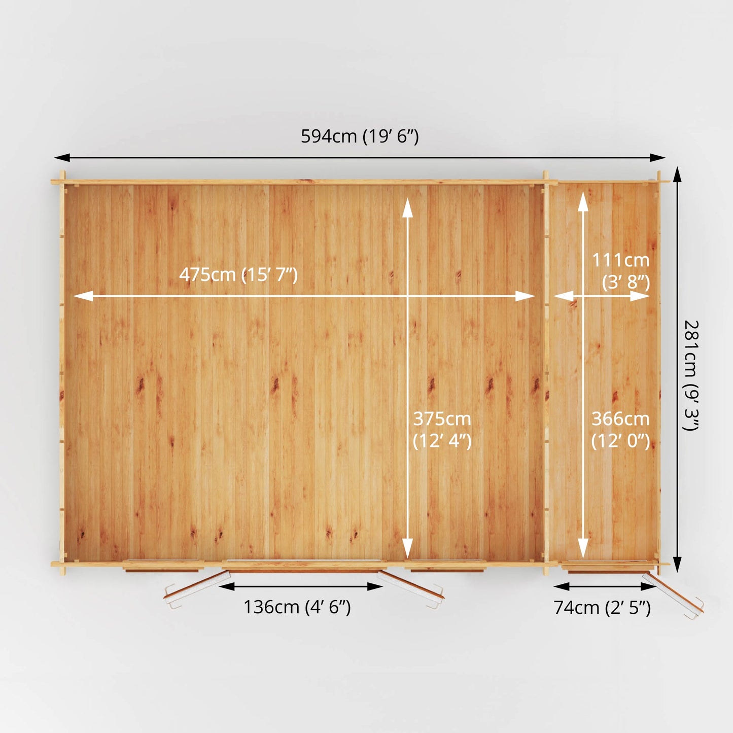 Mercia 6.1m x 4m Home Office Studio With Side Shed - 44mm (UPVC Windows & Door) - Oak