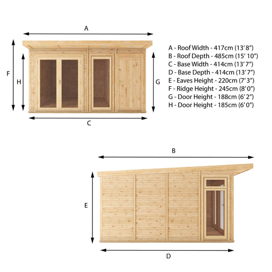 Mercia 4m x 4m(D) Insulated Garden Room with Side Shed