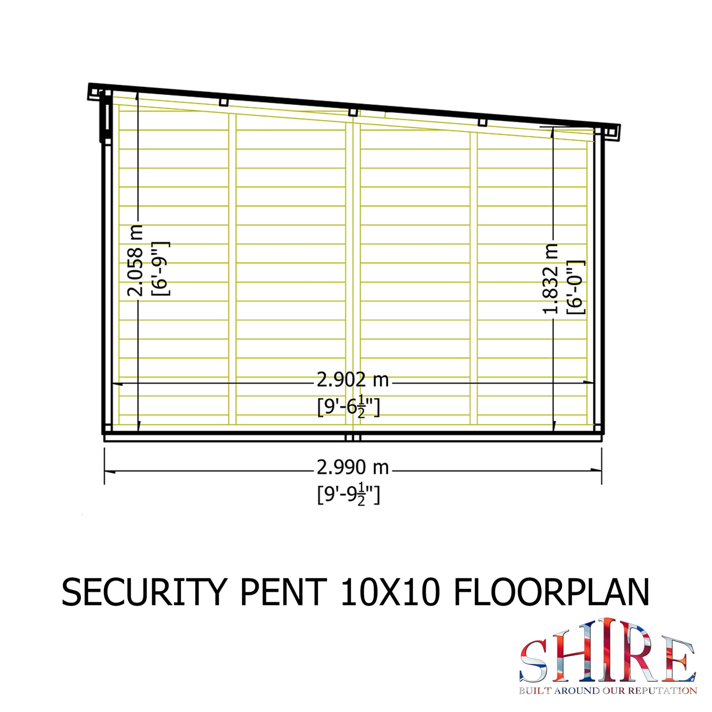 Shire Security Pent 10x10 Single Door Shiplap