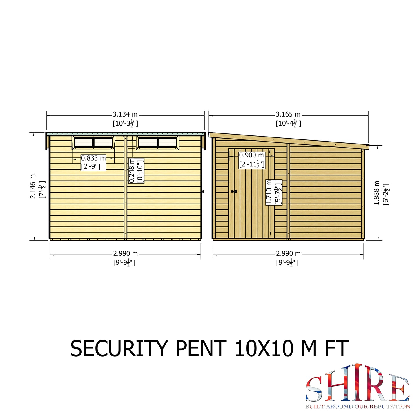 Shire Security Pent 10x10 Single Door Shiplap