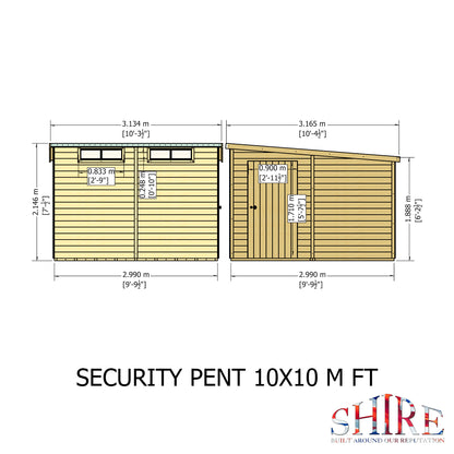 Shire Security Pent 10x10 Single Door Shiplap
