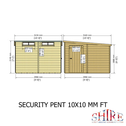 Shire Security Pent 10x10 Single Door Shiplap