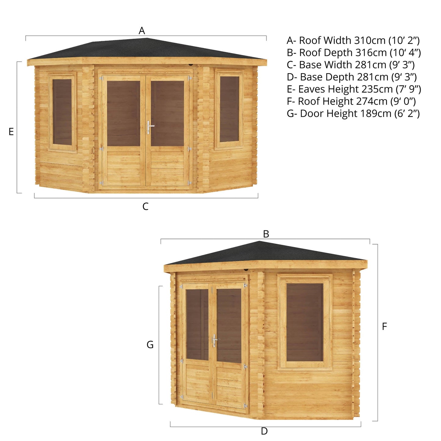 Mercia 3m x 3m Corner Log Cabin - 28mm