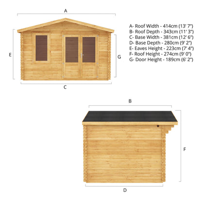 Mercia 4m x 3m Retreat Log Cabin - 28mm