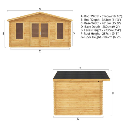 Mercia 5m x 3m Retreat Log Cabin - 28mm