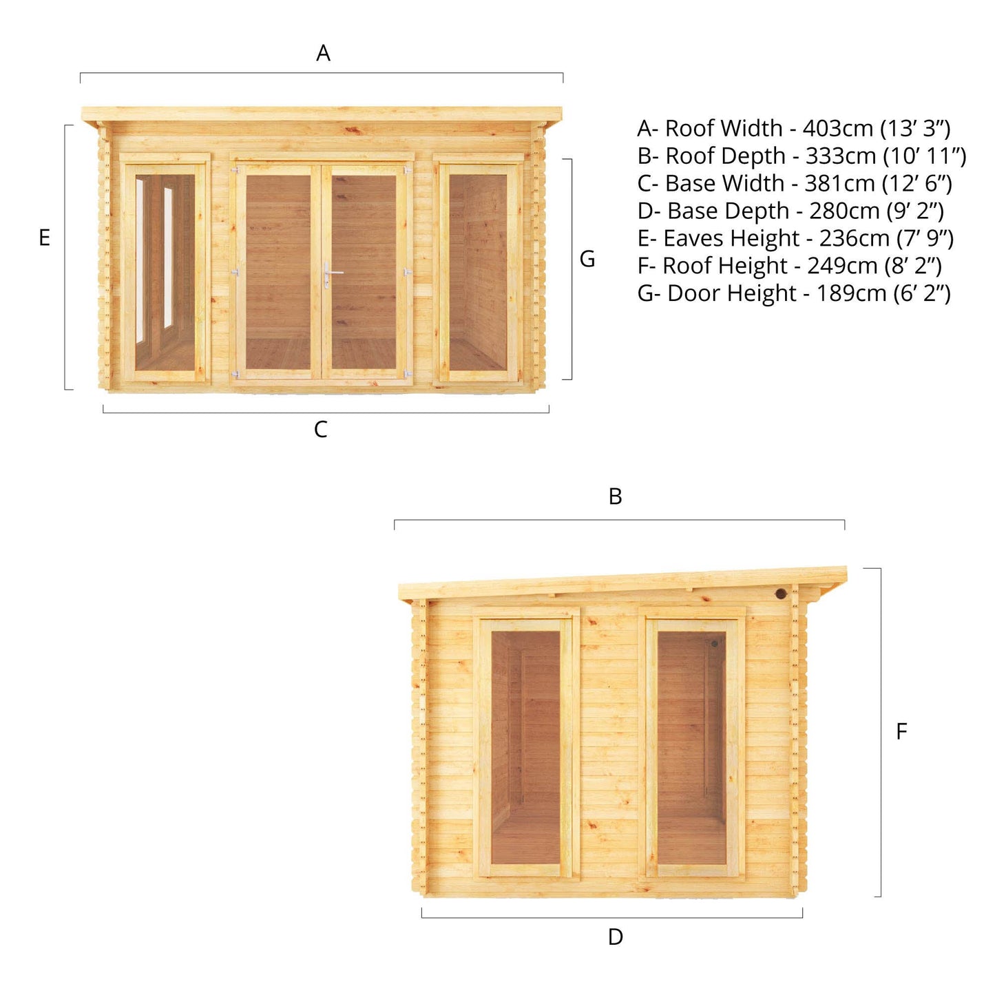 Mercia 4m x 3m Studio Pent Log Cabin - 28mm