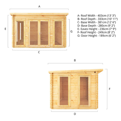 Mercia 4m x 3m Studio Pent Log Cabin - 28mm