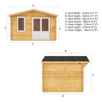Mercia 4m x 3m Retreat Log Cabin - 44mm (UPVC Windows & Door) - White