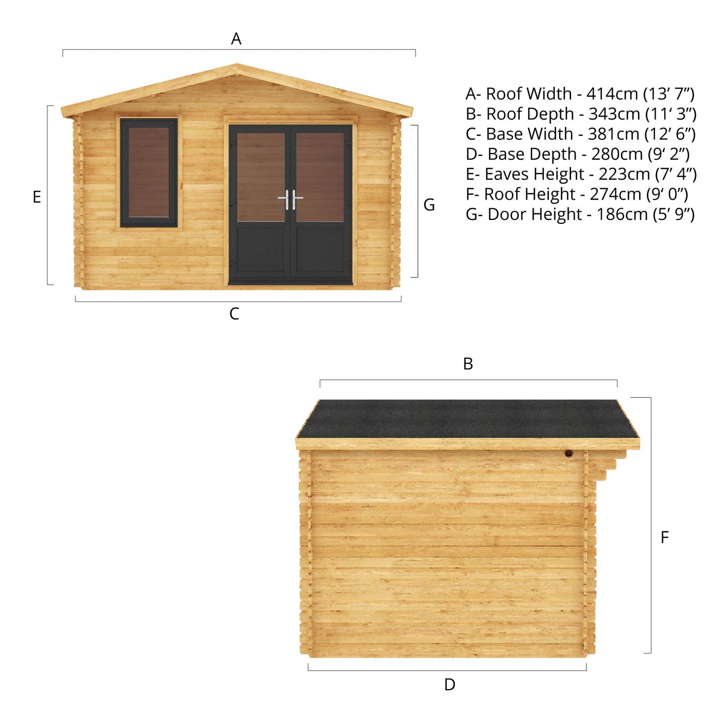 Mercia 4m x 3m Retreat Log Cabin - 44mm (UPVC Windows & Door) - Grey