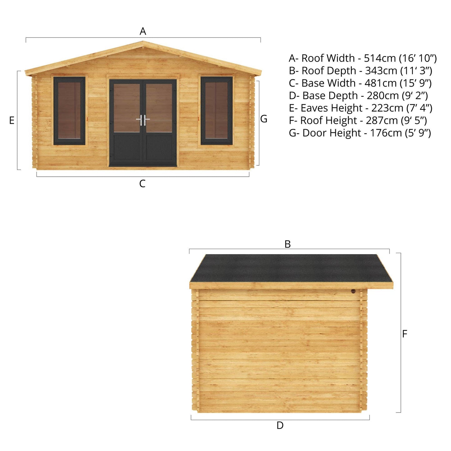 Mercia 5m x 3m Retreat Log Cabin - 44mm (UPVC Windows & Door) - Grey
