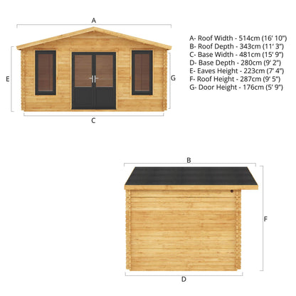 Mercia 5m x 3m Retreat Log Cabin - 44mm (UPVC Windows & Door) - Grey
