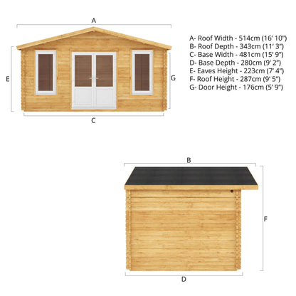 Mercia 5m x 3m Retreat Log Cabin - 44mm (UPVC Windows & Door) - White