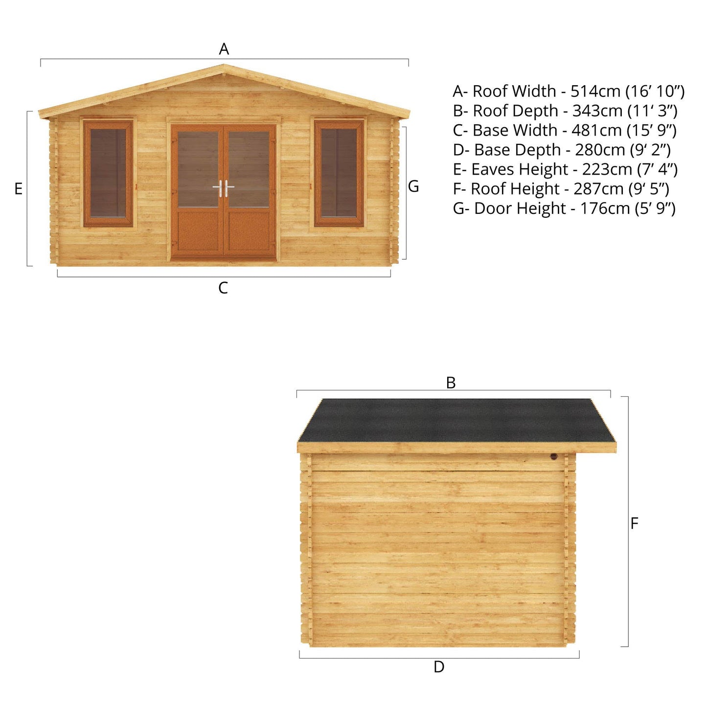Mercia 5m x 3m Retreat Log Cabin - 44mm (UPVC Windows & Door) - Oak