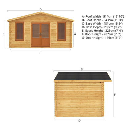 Mercia 5m x 3m Retreat Log Cabin - 44mm (UPVC Windows & Door) - Oak