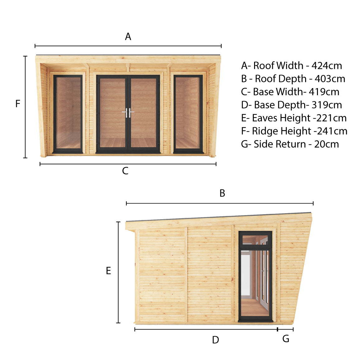 Mercia Sherwood Harlow 4m x 3m Insulated Garden Room - (UPVC Windows & Doors) - Grey