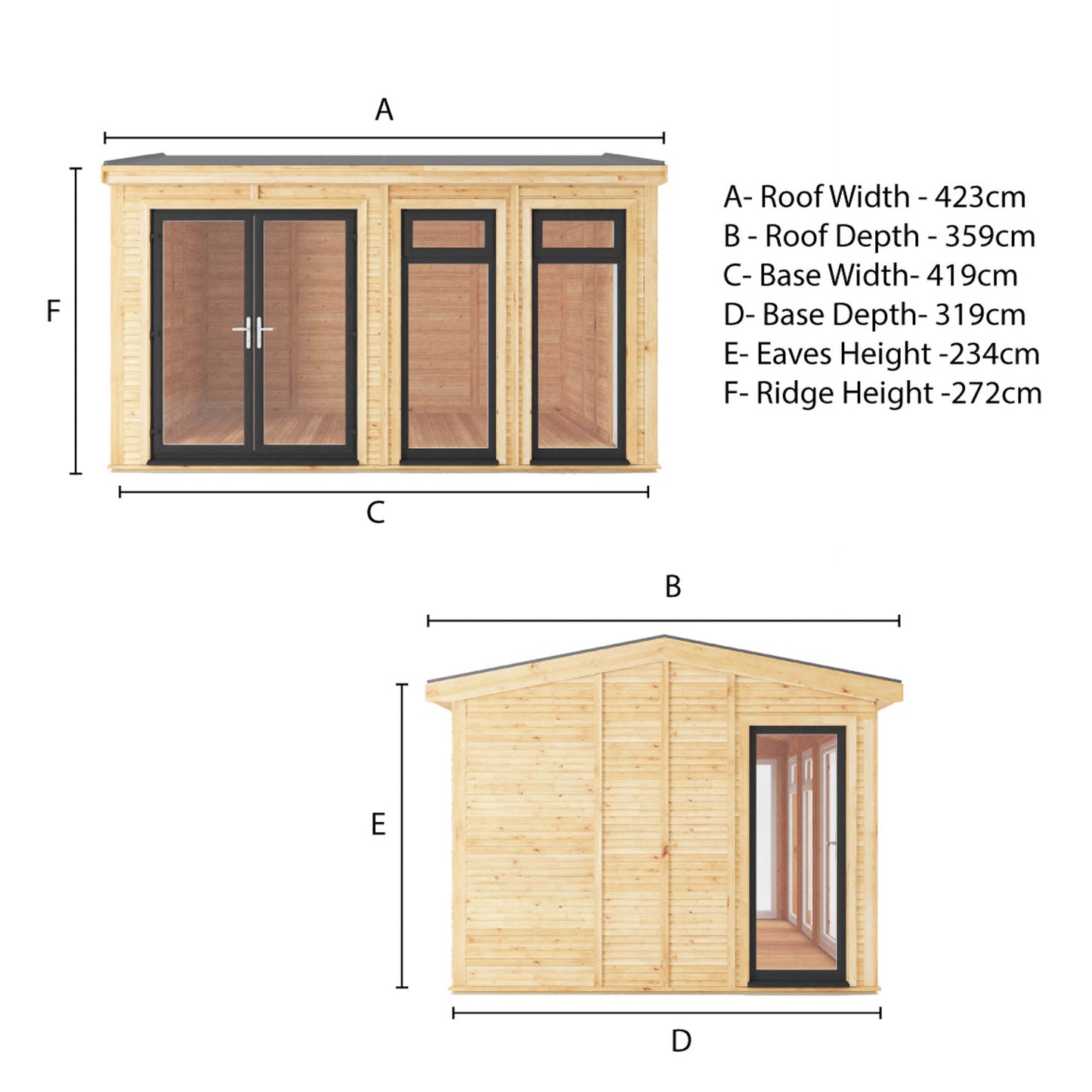 Mercia Sherwood Rufford 4m x 3m Insulated Garden Room - (UPVC Windows & Doors) - Grey