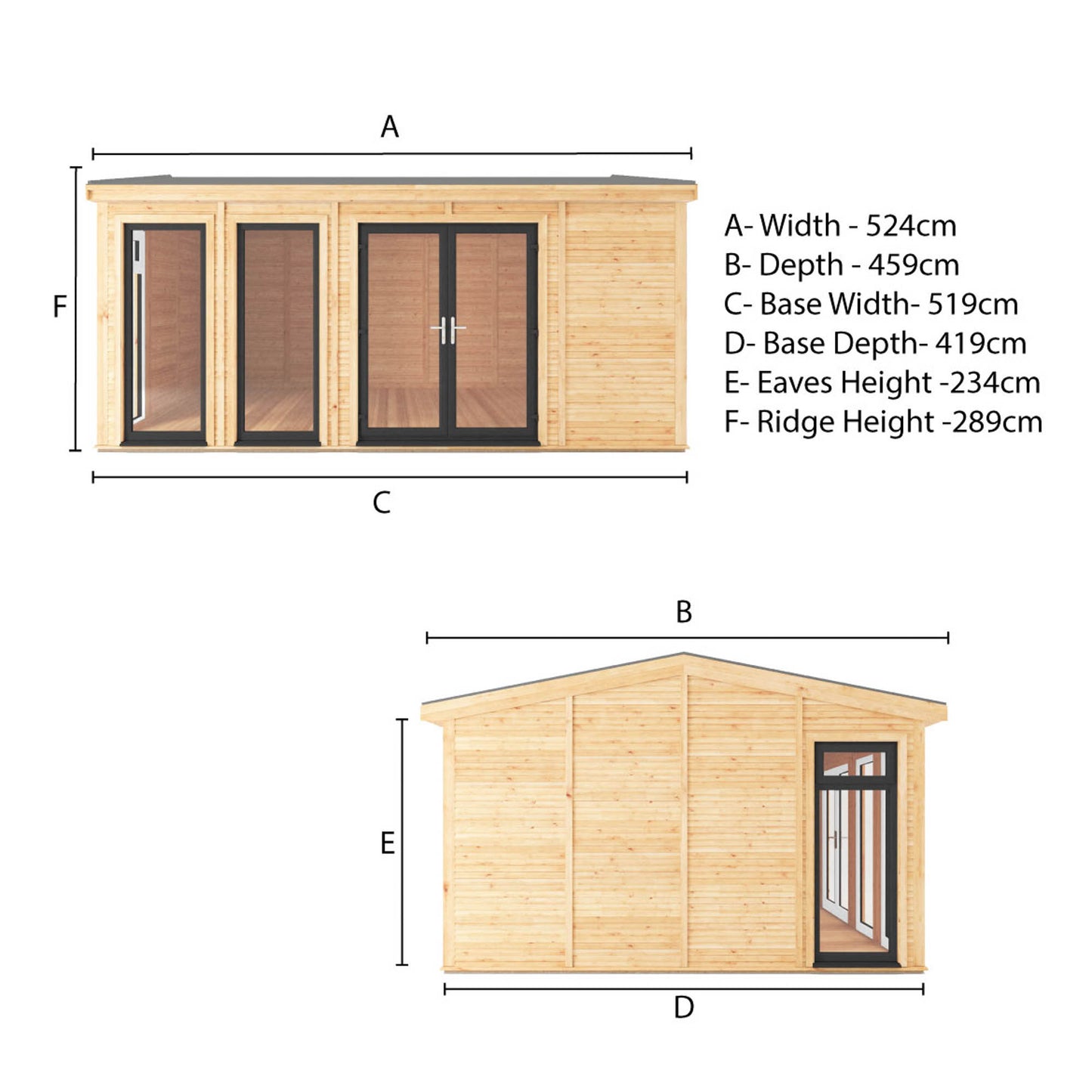 Mercia Sherwood Rufford 5m x 3m Insulated Garden Room - (UPVC Windows & Doors) - Grey