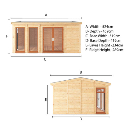 Mercia Sherwood Rufford 5m x 3m Insulated Garden Room - (UPVC Windows & Doors) - Oak