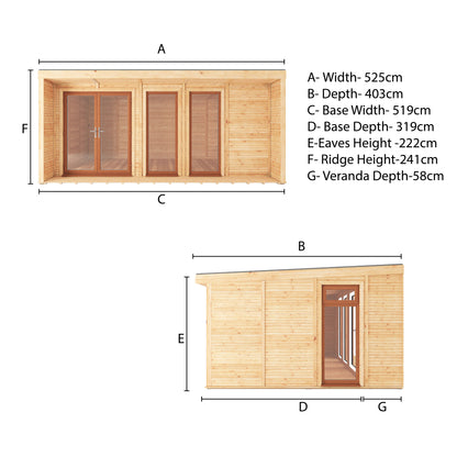 Mercia Sherwood Harlow 5m x 3m Insulated Garden Room - (UPVC Windows & Doors) - Oak