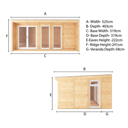 Mercia Sherwood Cresswell 5m x 3m Insulated Garden Room - (UPVC Windows & Doors) - White