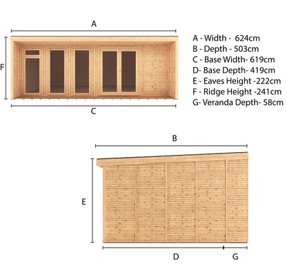 Mercia Sherwood Cresswell 6m x 4m Insulated Garden Room - (UPVC Windows & Doors) - Oak