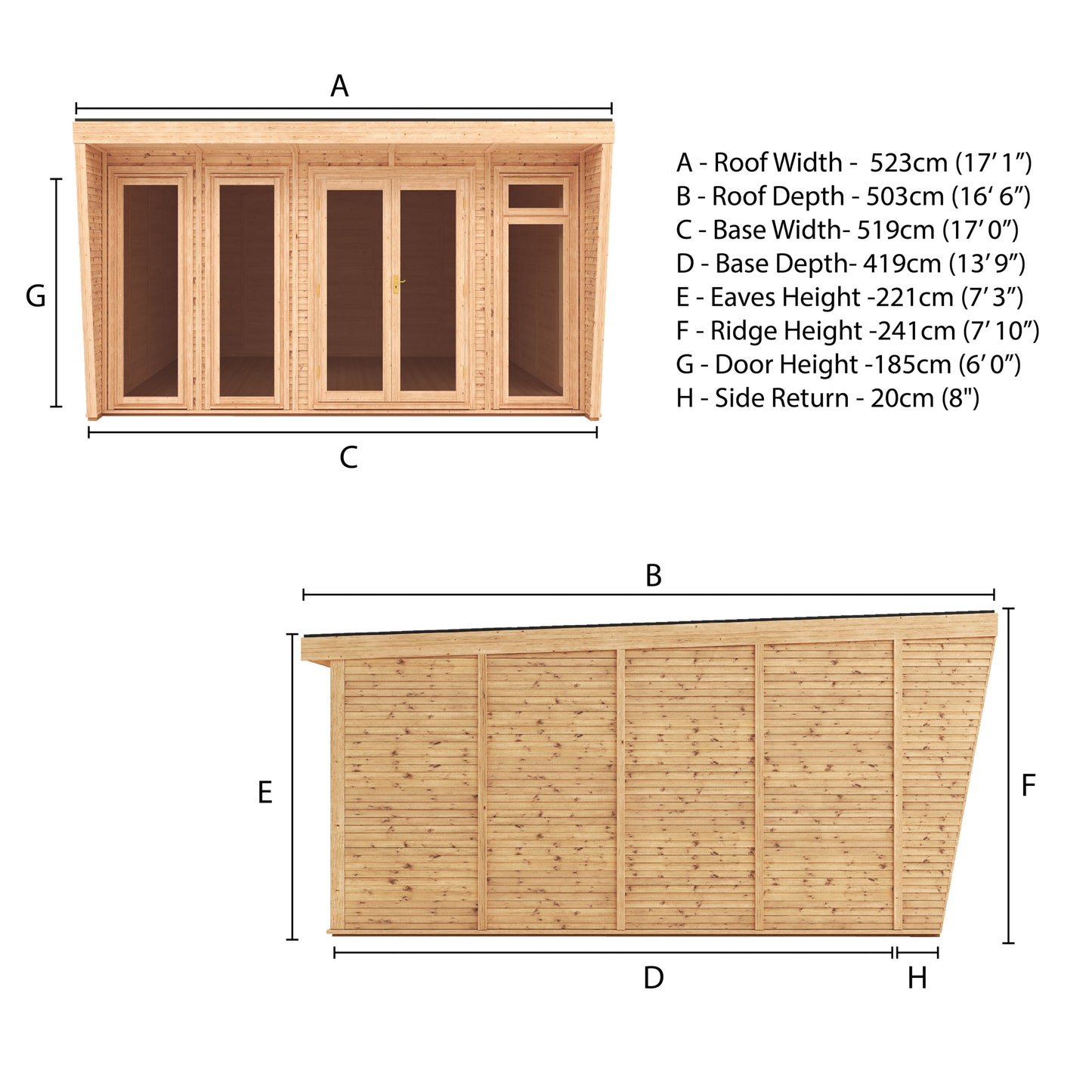 Mercia Sherwood Harlow 5m x 4m Insulated Garden Room - (UPVC Windows & Doors) - Oak