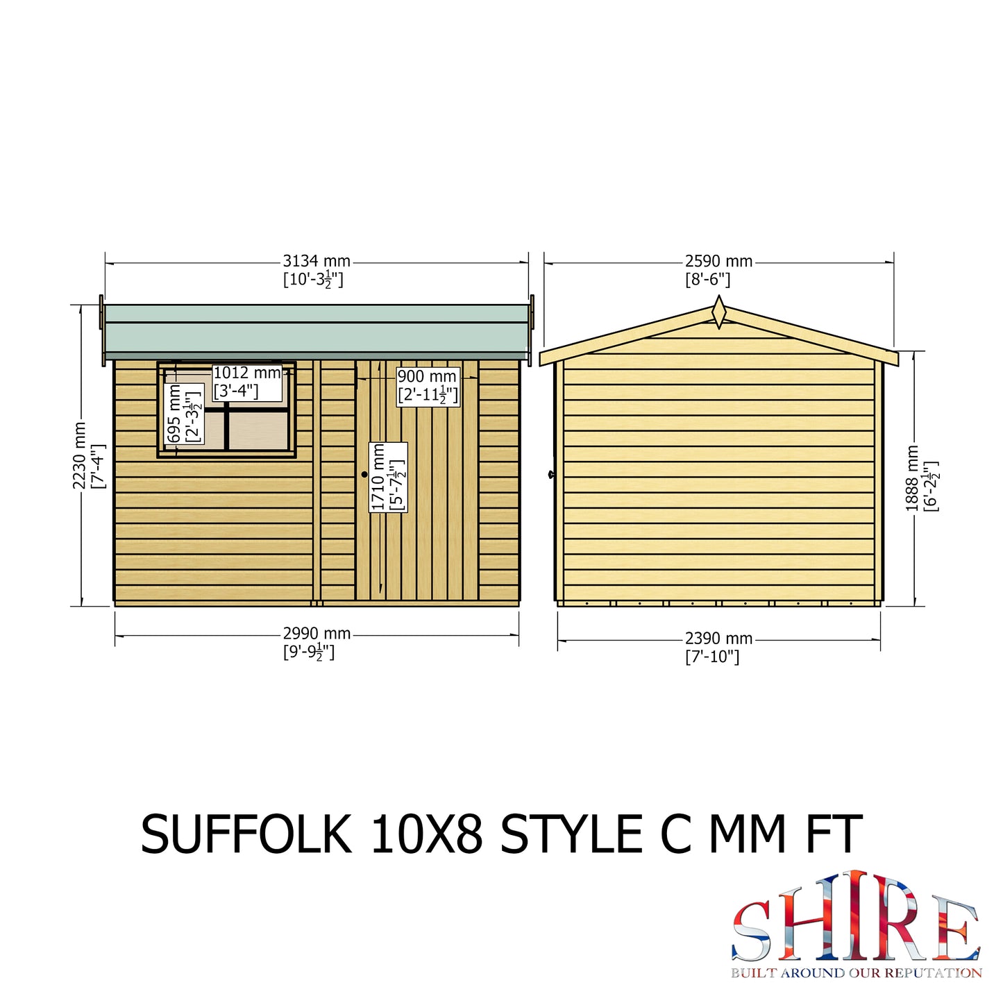 Shire Suffolk 10x8 Single Door Loglap Style C