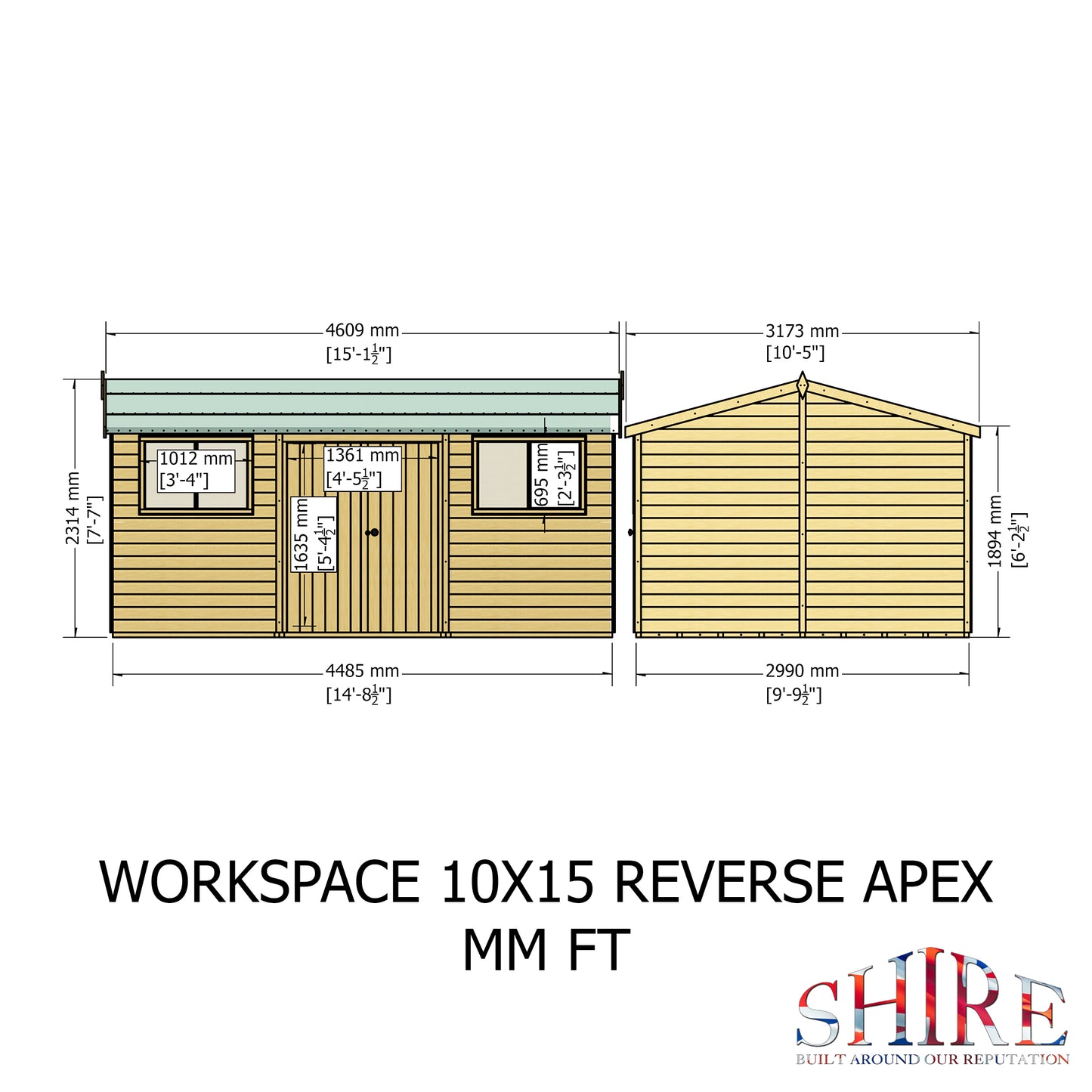 Shire Atlas 10x15 Double Door Shiplap Reverse Apex