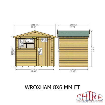 Shire Wroxham 8x6 Single Door Shiplap Style C