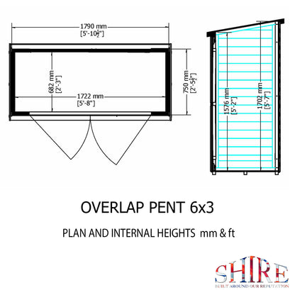 Shire Overlap Pressure Treated Pent 6x3 Double Door