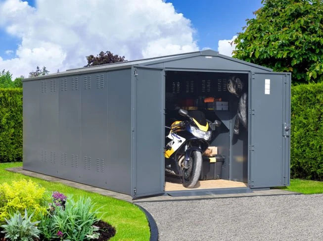 Asgard Motorcycle Storage Shed 7ft x 18ft Police Preferred Specifica Heavenly Garden Store