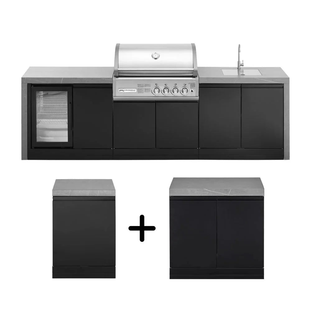 GrandPro 436 L-SHAPE Crossray Outdoor Kitchen with Fridge & Sink