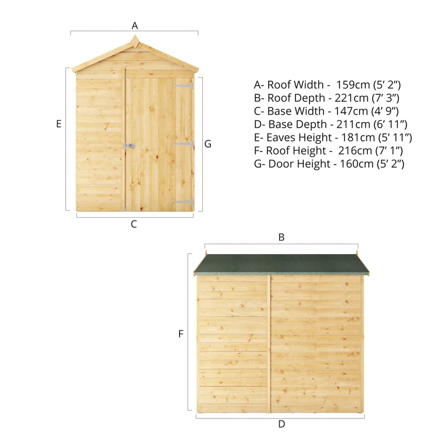 Mercia 7x5 Modular Shiplap Apex - Windowless