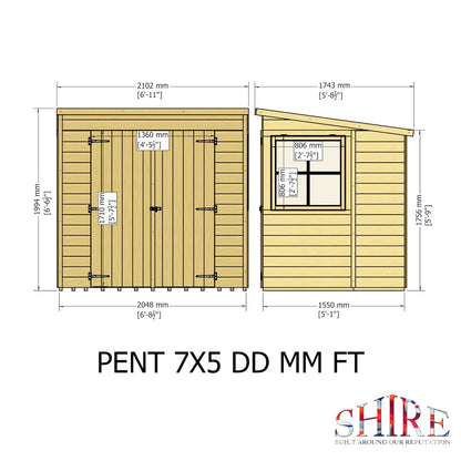Shire Pent 7x5 Shiplap Double Door Shed