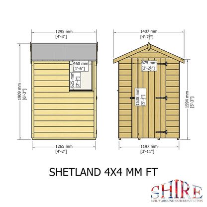Shire GB Shetland 4x4 ft Shiplap Apex Single Door Shed