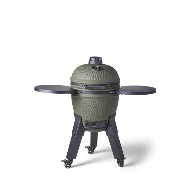 Moddern Kamado Olive Green Aluminum base + Black legs with wheels and side-shelves