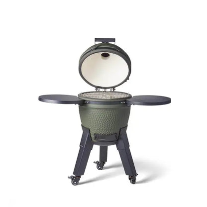 Moddern Kamado Olive Green Aluminum base + Black legs with wheels and side-shelves
