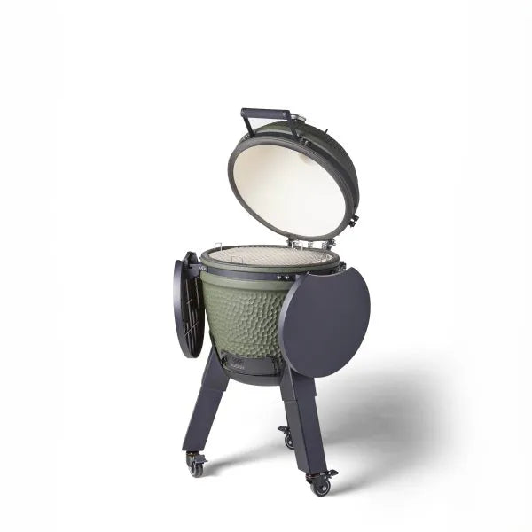 Moddern Kamado Olive Green Aluminum base + Black legs with wheels and side-shelves