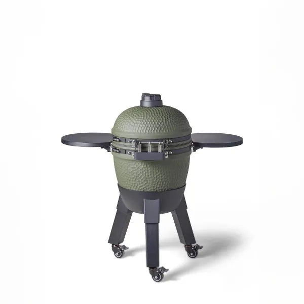 Moddern Kamado Olive Green Aluminum base + Black legs with wheels and side-shelves
