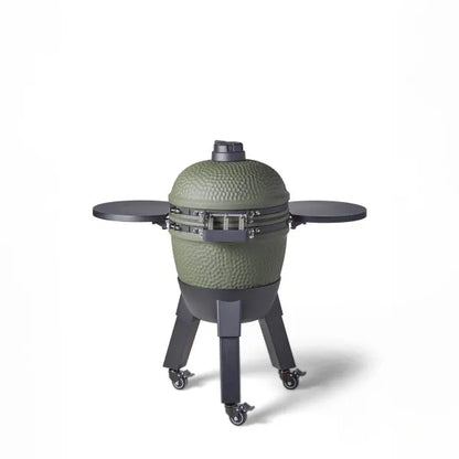 Moddern Kamado Olive Green Aluminum base + Black legs with wheels and side-shelves