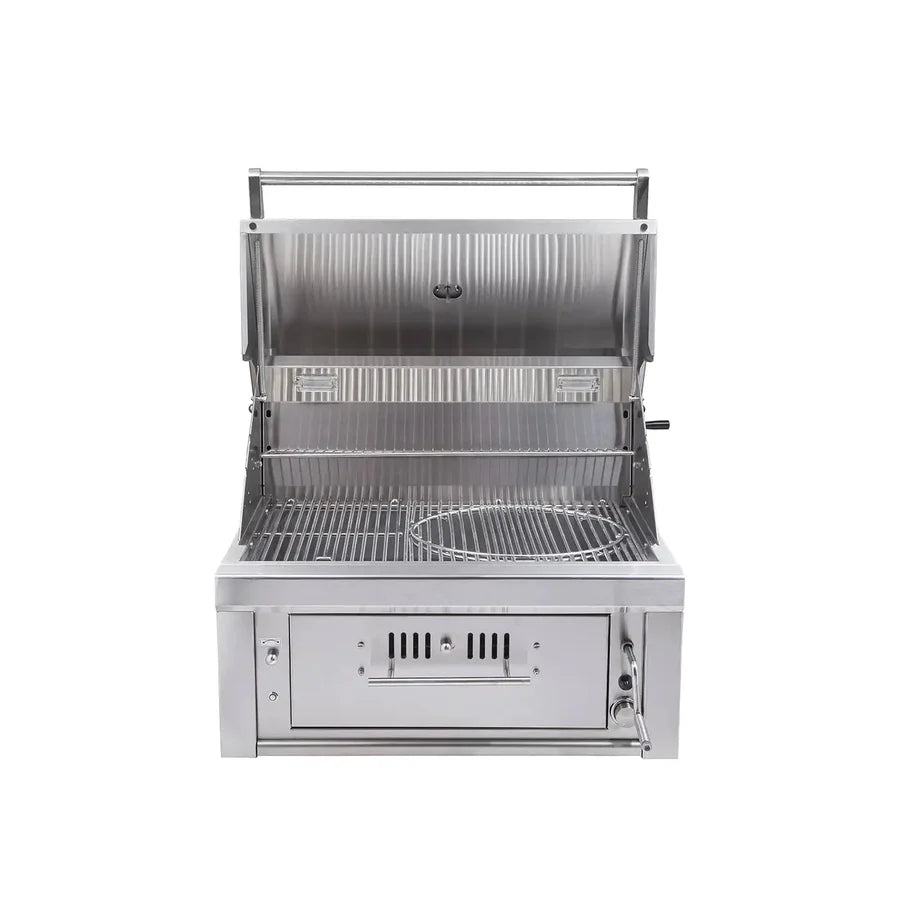 Charcoal & Wood Hybrid Single Zone Grill with Gas Ignition – 304 Stainless Steel BBQ