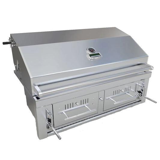 Charcoal & Wood Hybrid Dual Zone Grill with Gas Ignition – 304 Stainless Steel BBQ