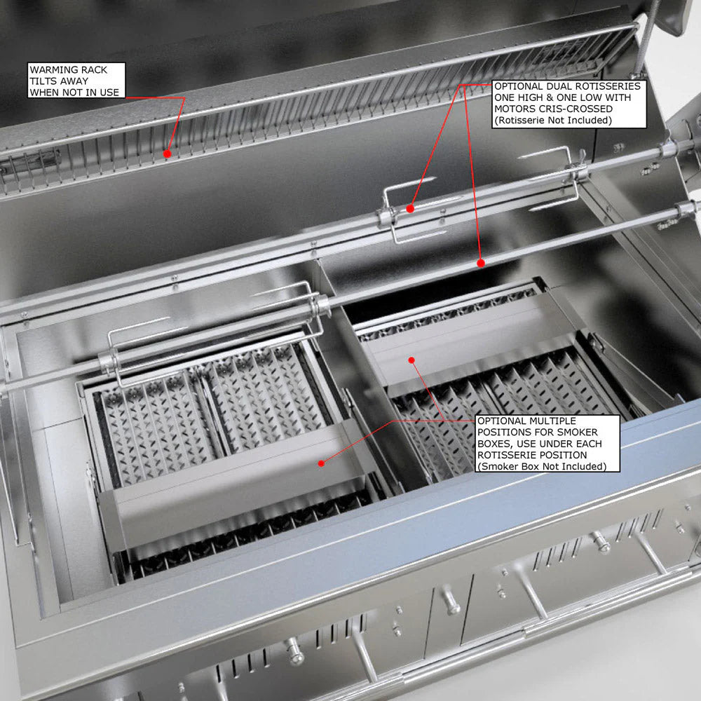 Charcoal & Wood Hybrid Dual Zone Grill with Gas Ignition – 304 Stainless Steel BBQ