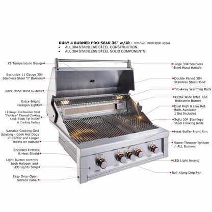 Sunstone Ruby Series 5 Burner Gas Grill with Infrared Rotisserie & LED Lighting