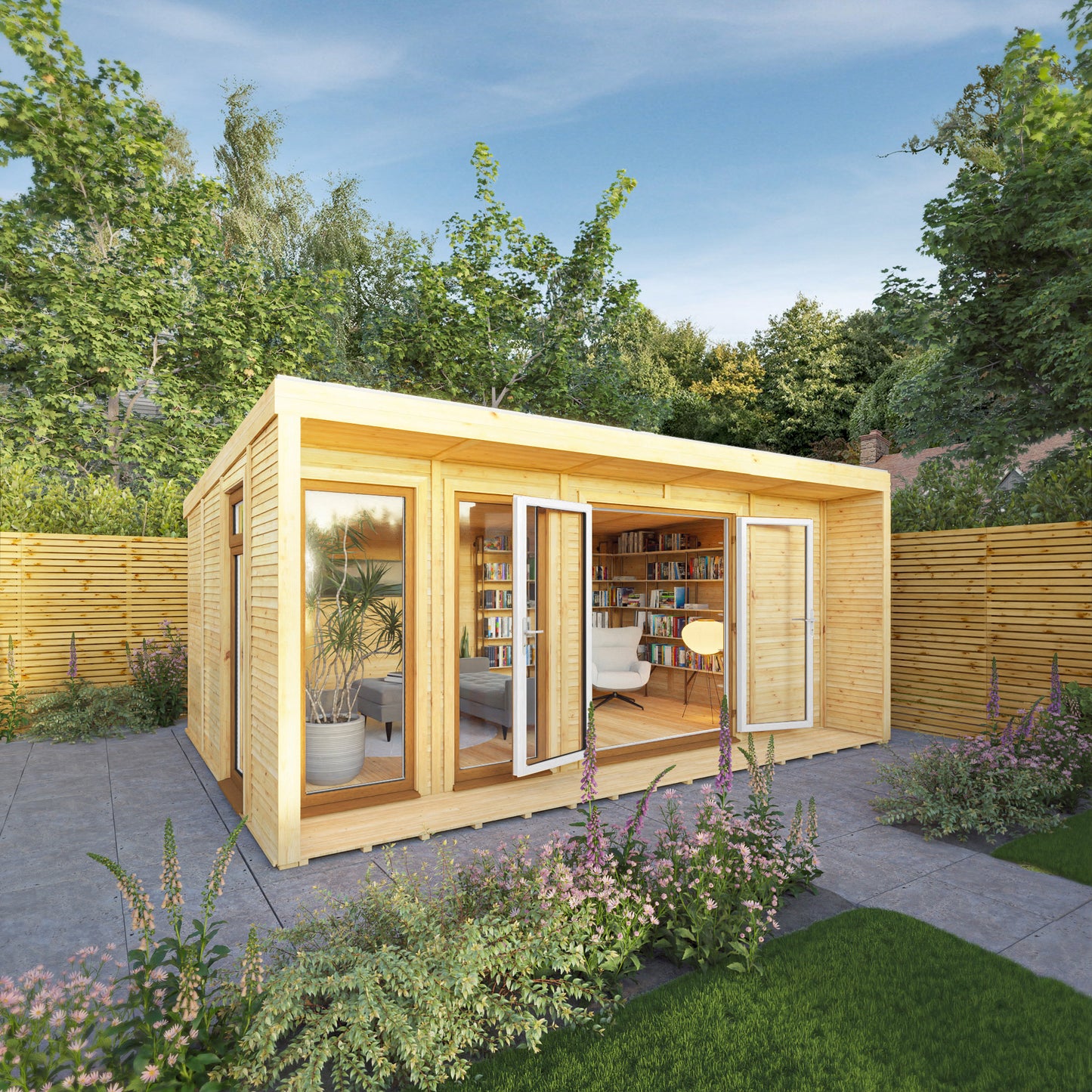 Mercia Sherwood Harlow 5m x 3m Insulated Garden Room - (UPVC Windows & Doors) - Oak